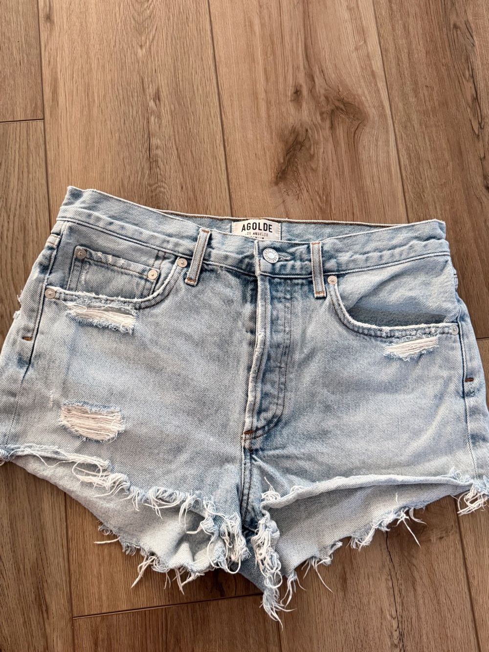 AGOLDE Parker Light Blue Distressed High-Rise Women’s Jeans Shorts